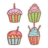 Set of cute cupcakes and muffins. Flat vector illustration