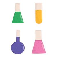 Multicolored chemical flasks isolated on white background. vector