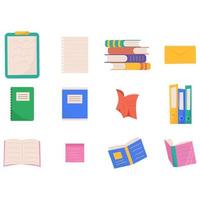 Colorful books set. Books in a stack, open, in a group, closed. Learn and study. vector