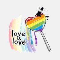 Love is love. Lollipop, watercolor background, paint splatter, lgbt pride