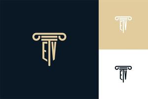 logotipo de diseño de iniciales de monograma ev. ideas de diseño de logotipo de abogado vector