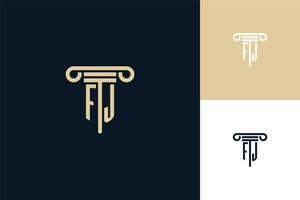 logotipo de diseño de iniciales del monograma fj. ideas de diseño de logotipo de abogado vector