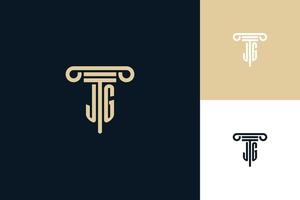 logotipo de diseño de iniciales de monograma jg. ideas de diseño de logotipo de abogado vector