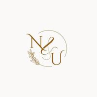 logotipo de monograma de boda inicial de nu vector