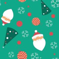 Winter seamless vector pattern with Santa, tree, ball, snow. Part of Christmas backgrounds collection. Can be used for wallpaper, pattern fills, surface textures, fabric prints.