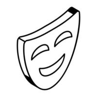 A comedy mask isometric line icon vector