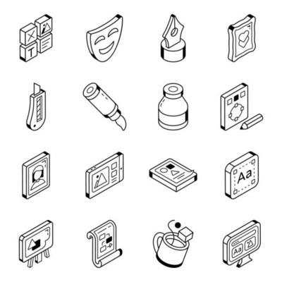 Modern Art and Craft Isometric Line Icons