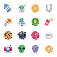 Set of Space and Game Elements Flat Icons vector