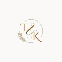 logotipo inicial del monograma de la boda de tk vector