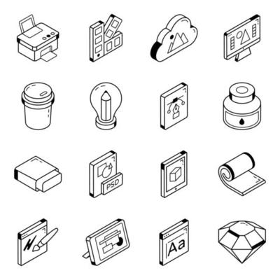 Set of Isometric Designing Icons