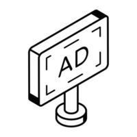 An ad board line isometric icon Signboard vector