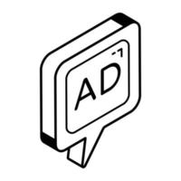 Trendy isometric outline icon of ad vector