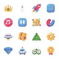 Pack of Gaming and Space Flat Icons vector