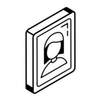 Isometric line icon of portrait vector