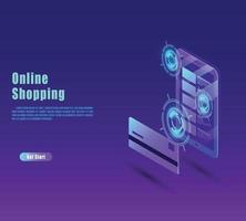 Isometric shopping online and payment online concepts. vector