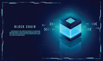 Vector realistic 3d cubes with blue glowing on dark blue background.