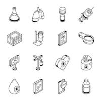 Pack of Medical Isometric Line Icons vector