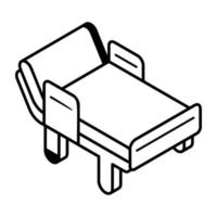 An editable outline isometric icon of hospital bed vector