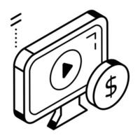 un ícono isométrico bien diseñado de video pago vector