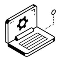 Creatively designed isometric icon of laptop setting vector