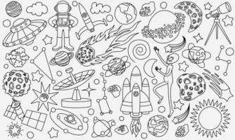 hand drawn doodles cartoon set of Space objects vector