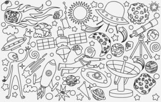 hand drawn doodles cartoon set of Space objects vector