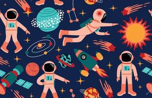 Seamless cute space pattern with astronauts vector