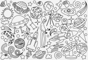 hand drawn doodles cartoon set of Space objects vector