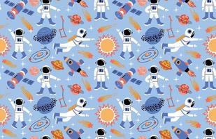 Seamless cute space pattern with astronauts vector
