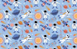 Seamless cute space pattern with astronauts vector