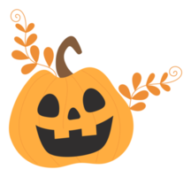 Aufkleber Halloween. Kürbis-Jack mit Blättern png