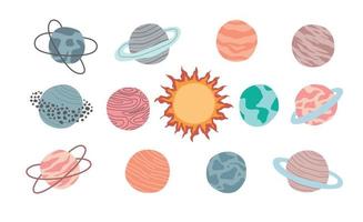 set of  fantasy planets in outline style on a white background. vector