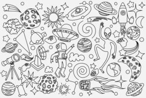 hand drawn doodles cartoon set of Space objects vector