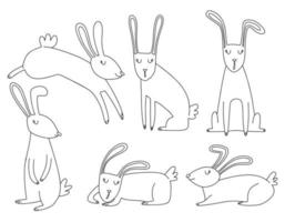 lindo juego de garabatos de conejo de dibujos animados. vector