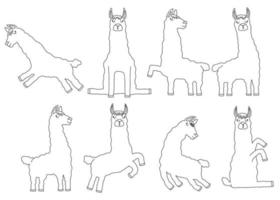 lama animal vector line set. vector illustration