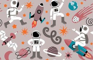 Seamless cute space pattern with astronauts vector