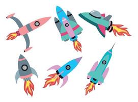 Set of cute rocket isolated on white background vector