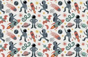 Seamless cute space pattern with astronauts vector