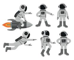 conjunto de astronauta aislado en un fondo blanco vector