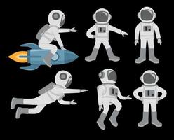 set of astronaut isolated on a black background vector