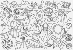 hand drawn doodles cartoon set of Space objects vector