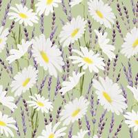 seamless watercolor pattern with chamomile and lavender in vector. vector