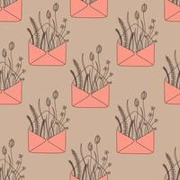 Vector vintage seamless beige romantic pattern in line art style.