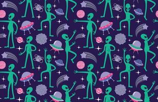 Cute space pattern with aliens. vector