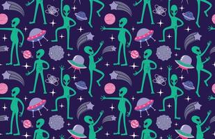 Cute space pattern with aliens. vector