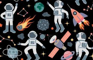 Seamless cute space pattern with astronauts vector