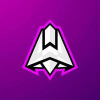 Simple letter w and i gaming logo design in white and purple color with rocket concept vector