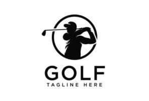 golf logo with silhouette of person swinging golf stick. vector