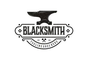 Blacksmith Iron Anvil Foundry vintage retro logo design vector