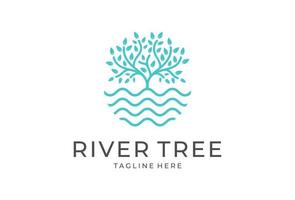 tree lake logo icon, River Tree Logo circle shape design vector template